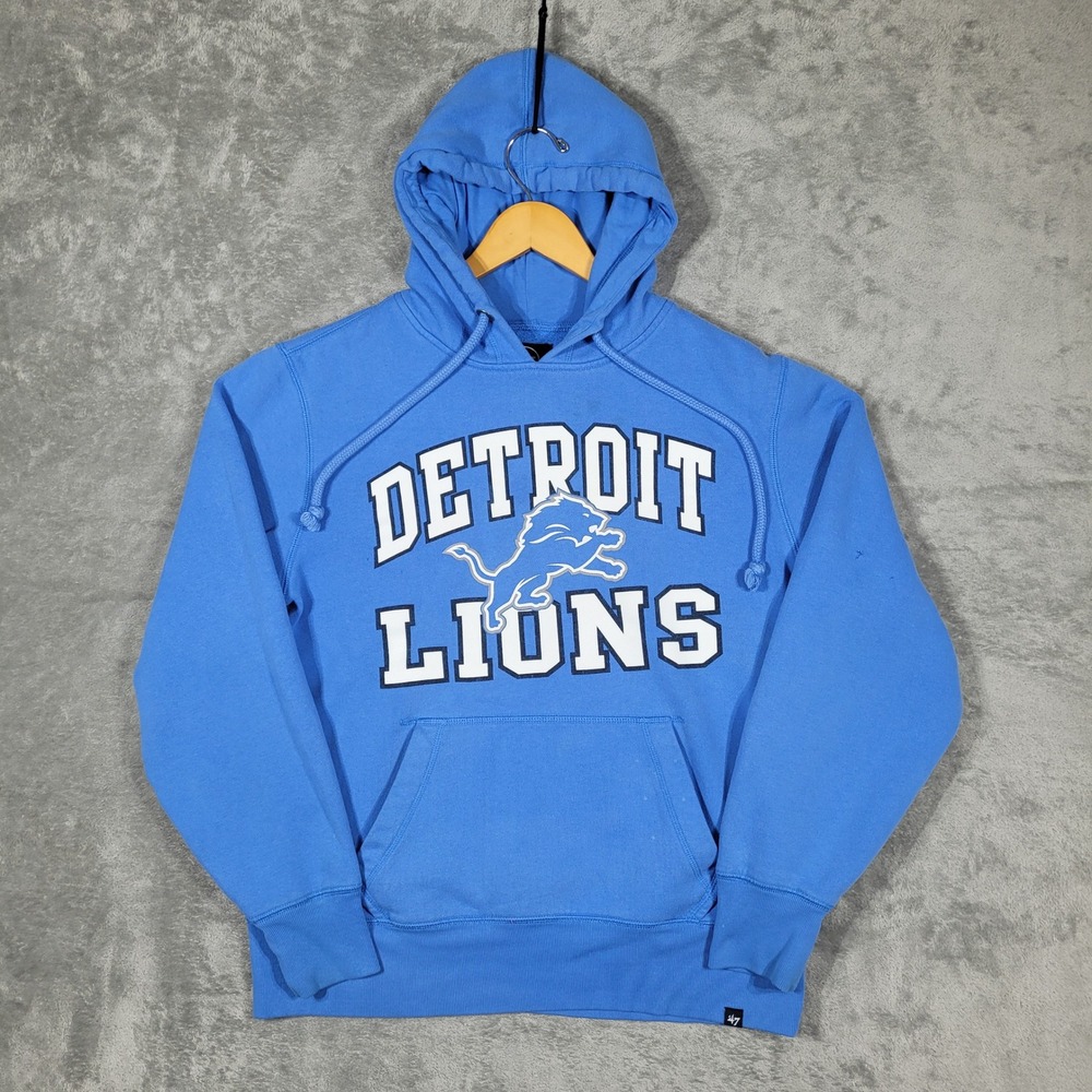 Detroit Lions Hoodie Mens Small '47 Brand Blue NFL Graphic Pullover Fleece